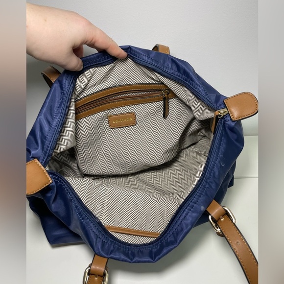 Simon’s Navy Medium Size Nylon Faux Leather shoulder Tote Handbag - Picture 9 of 13